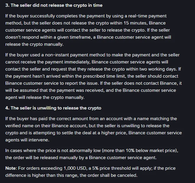 Binance P2P Appeal Handling Rules, buyer section, clause 3 and 4 on screen