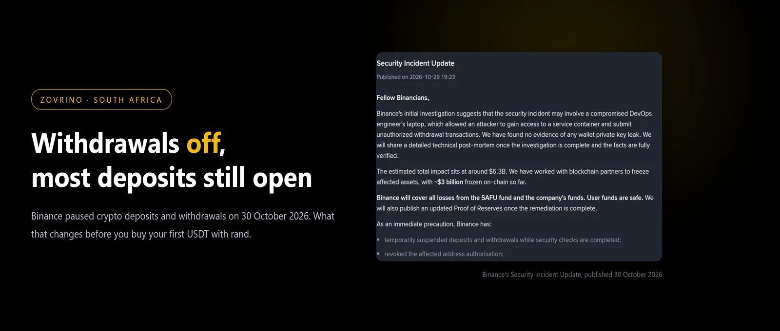 Binance Paused Deposits and Withdrawals: What It Means for a First Rand Purchase