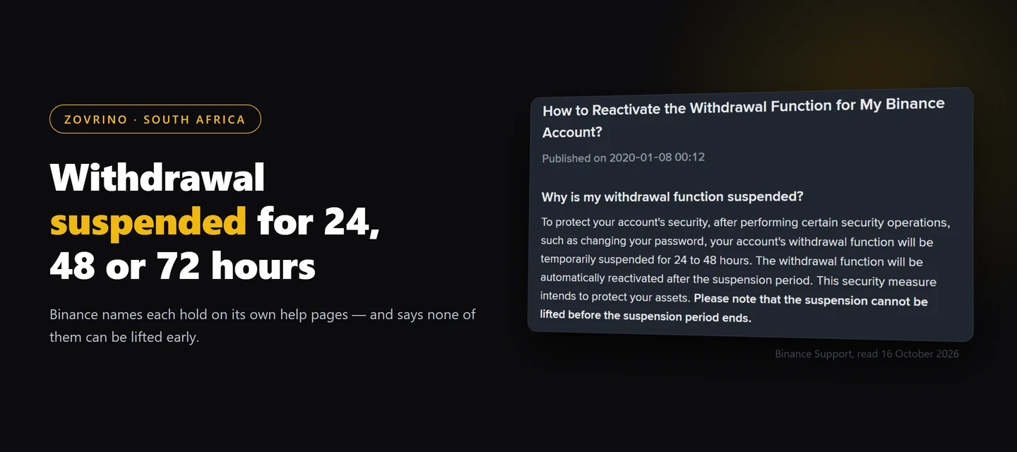 Binance Withdrawal Suspended for 24, 48 or 72 Hours? Match the Message to the Cause