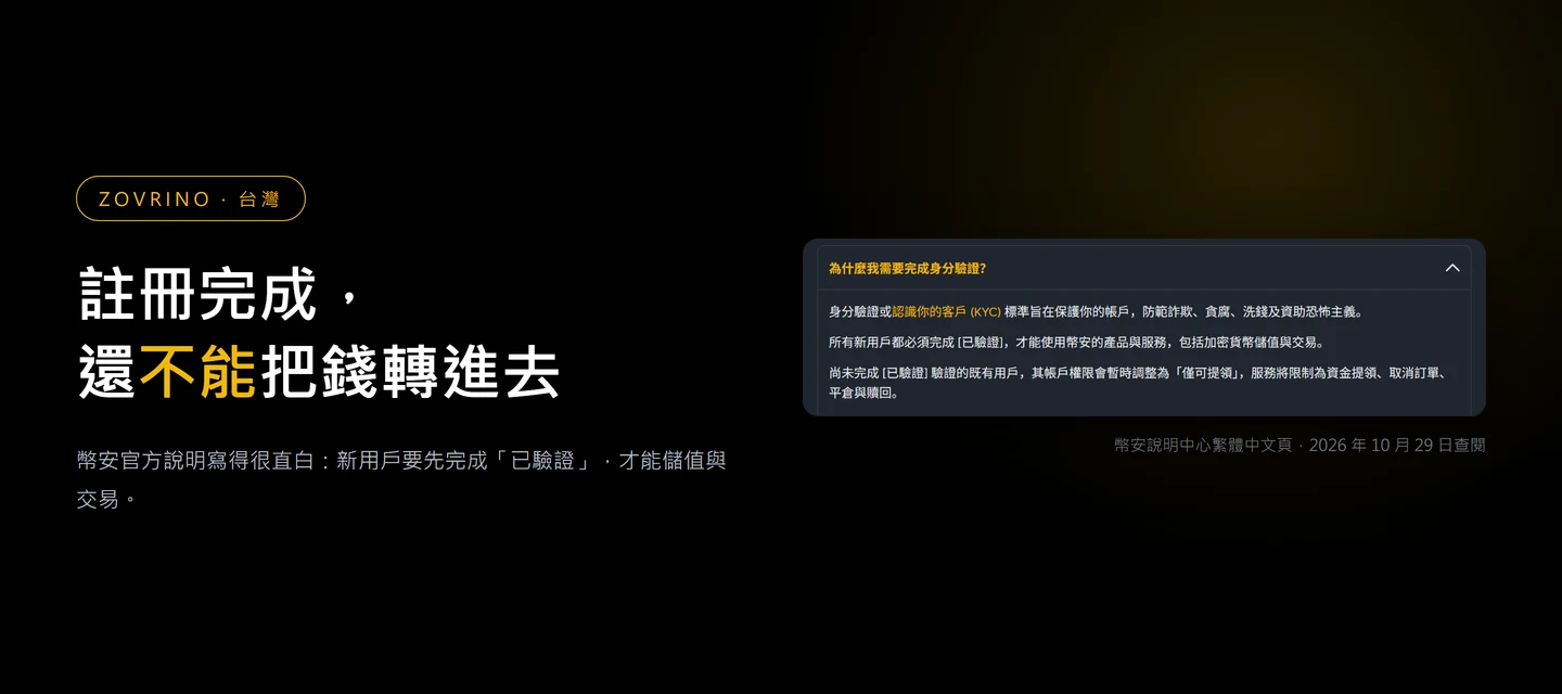幣安註冊完就能入金嗎？沒完成身分驗證，儲值和交易都會卡住