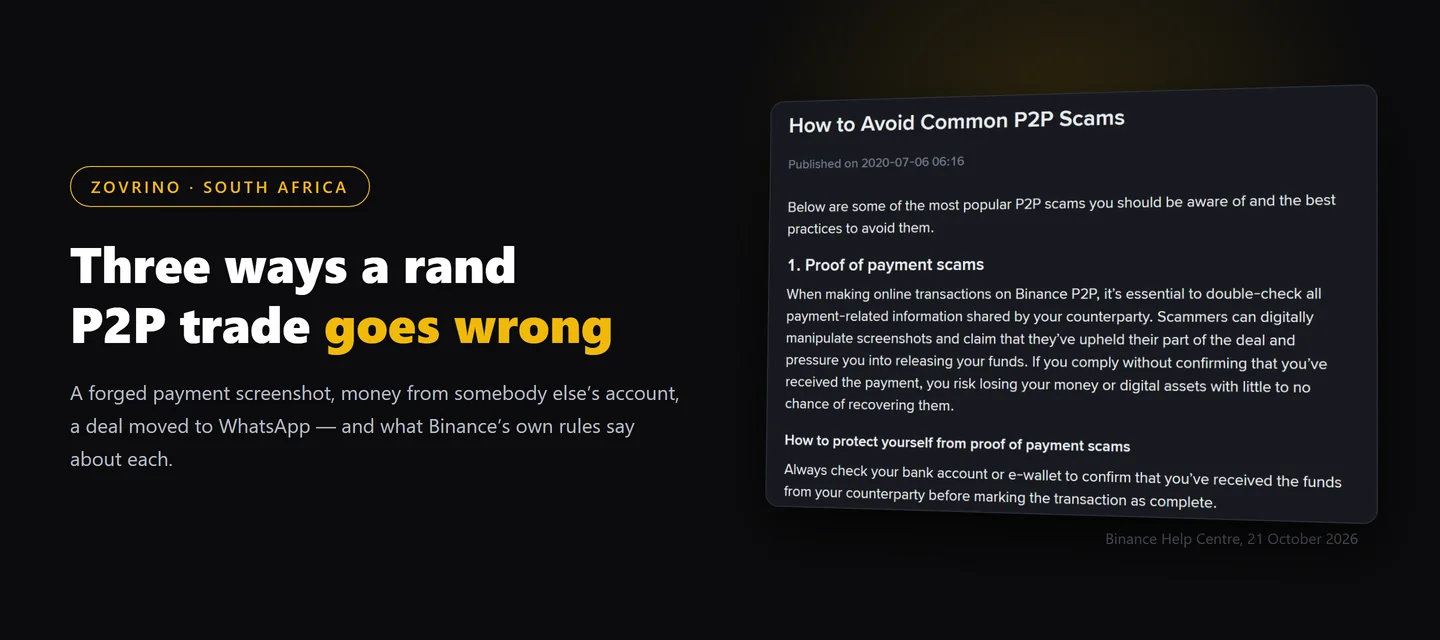 Binance P2P Scams in South Africa: Fake Proof of Payment, Third-Party Payers and WhatsApp Deals