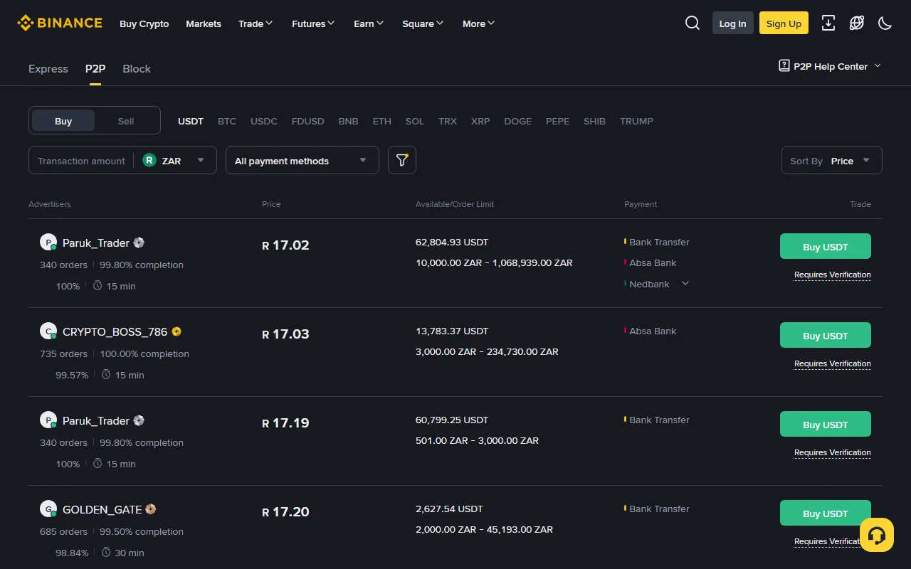 Kan jy rand direk in Binance deponeer? P2P, kaart en kripto-oordrag verduidelik